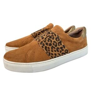 THE FLEXX Womens 9 Suede Leather Slip On Sneakers COMMUTER Flats TAN LEOPARD
